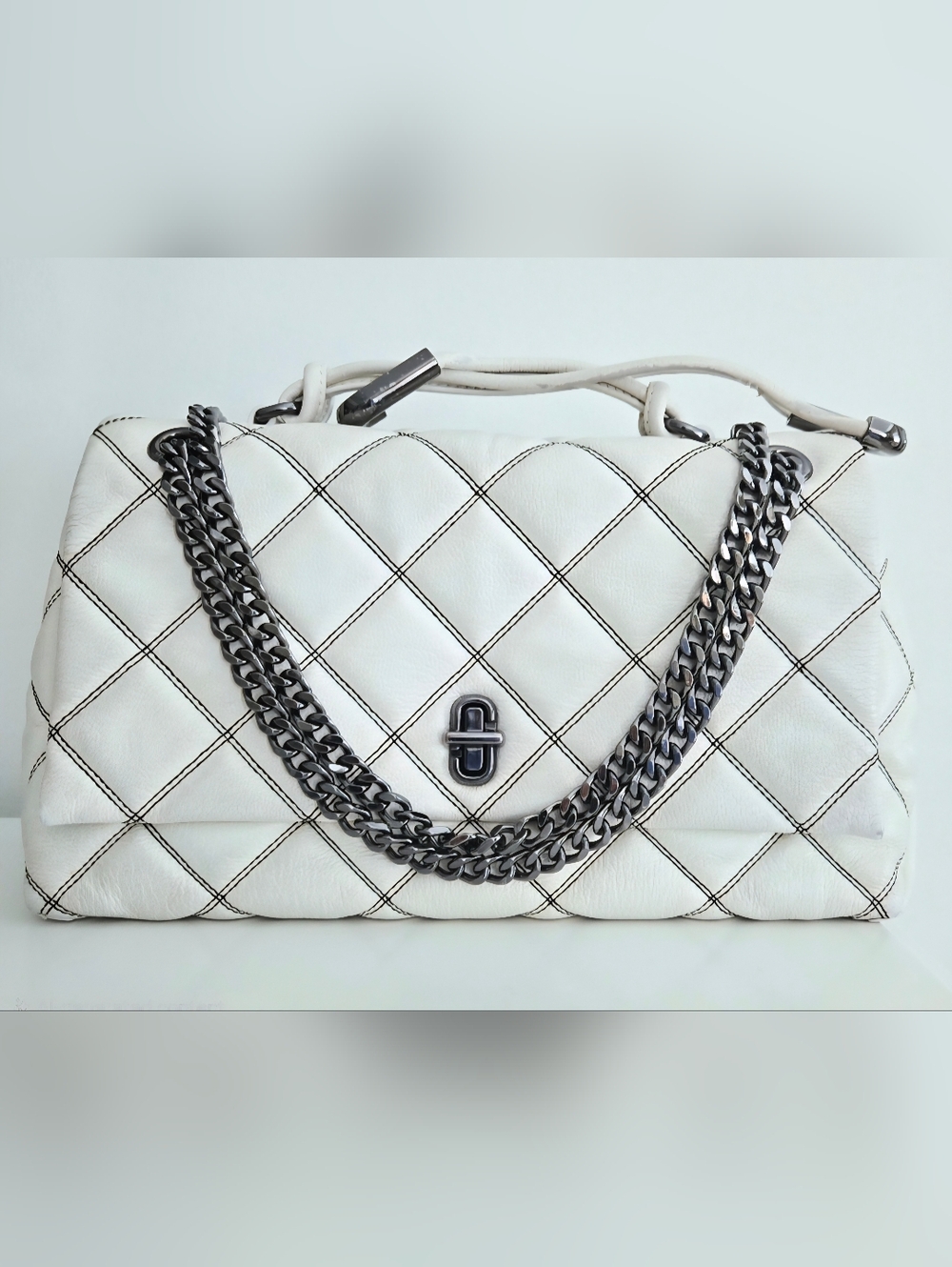 Authentic‎ MARC JACOBS Dual Chain Quilted Leather Crossbody Shoulder Bag
